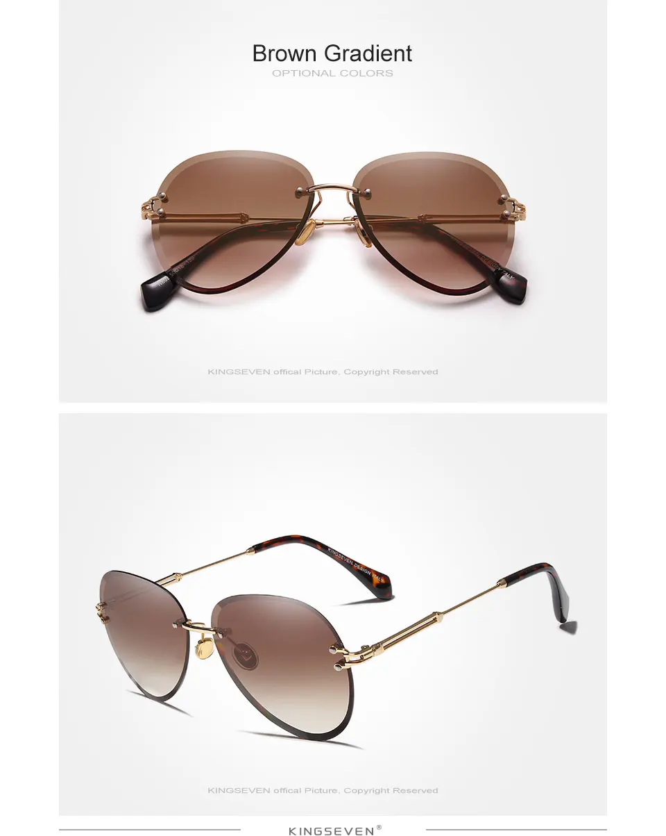 KINGSEVEN 2019 DESIGN Vintage Fashion Sun glasses Rimless Women Sunglasses Gradient Lens Brand Designer Oculos De Sol Feminino 23
