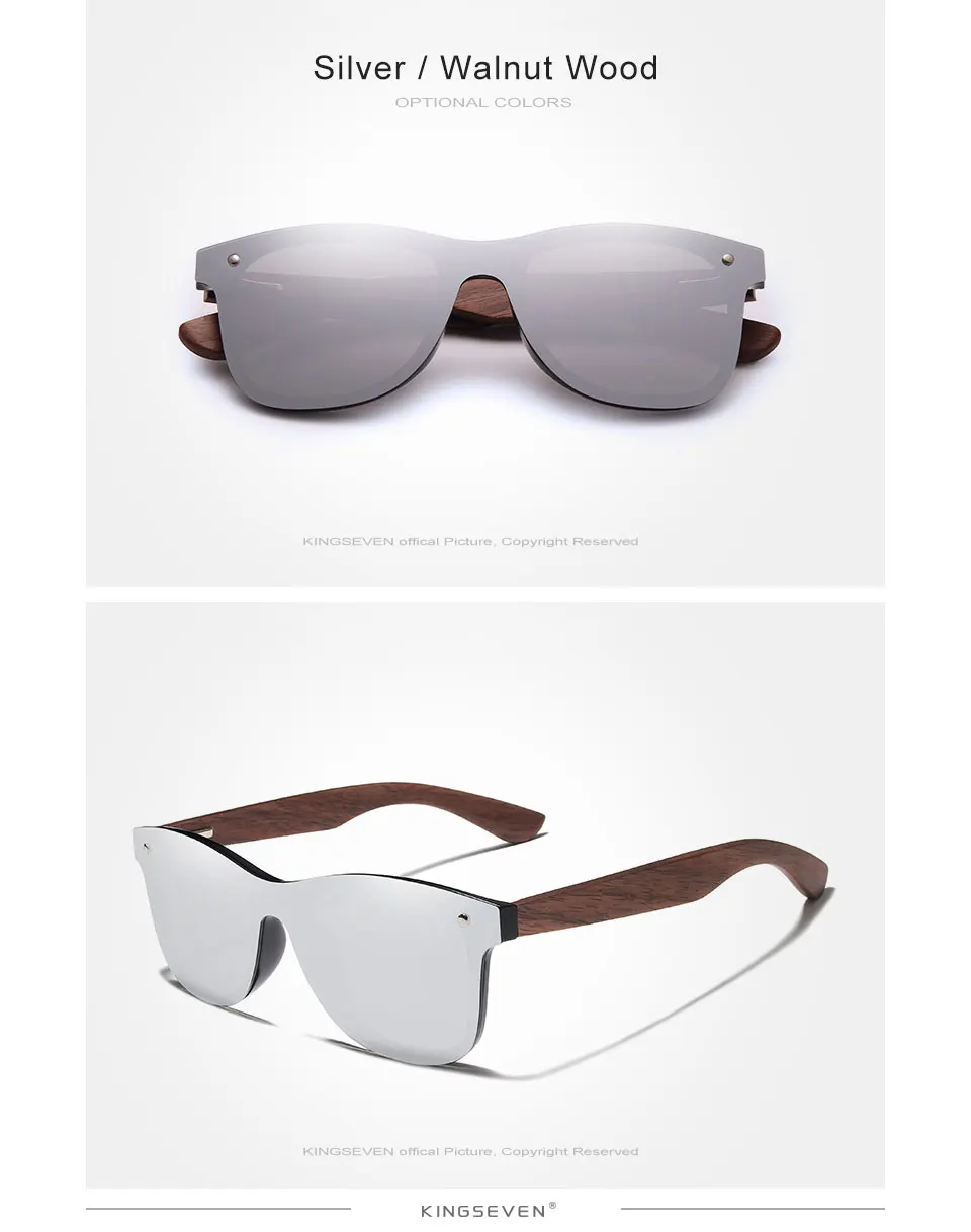 KINGSEVEN 2019 Handmade Walnut Wooden Eyewear Polarized Mirror Sunglasses Men Women Vintage Design Oculos de sol masculino UV400 19