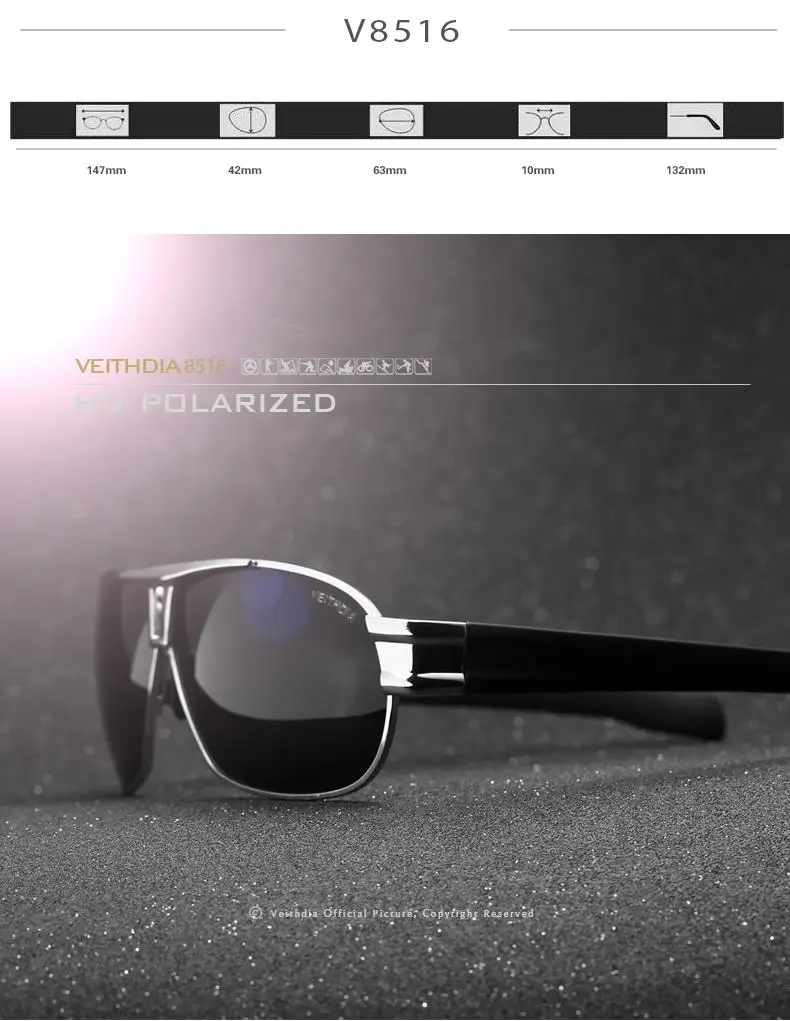 VEITHDIA Polarized mens sunglasses brand designer driving Sun Glasses Eyewear Accessories shades oculos de sol masculino 8516 6