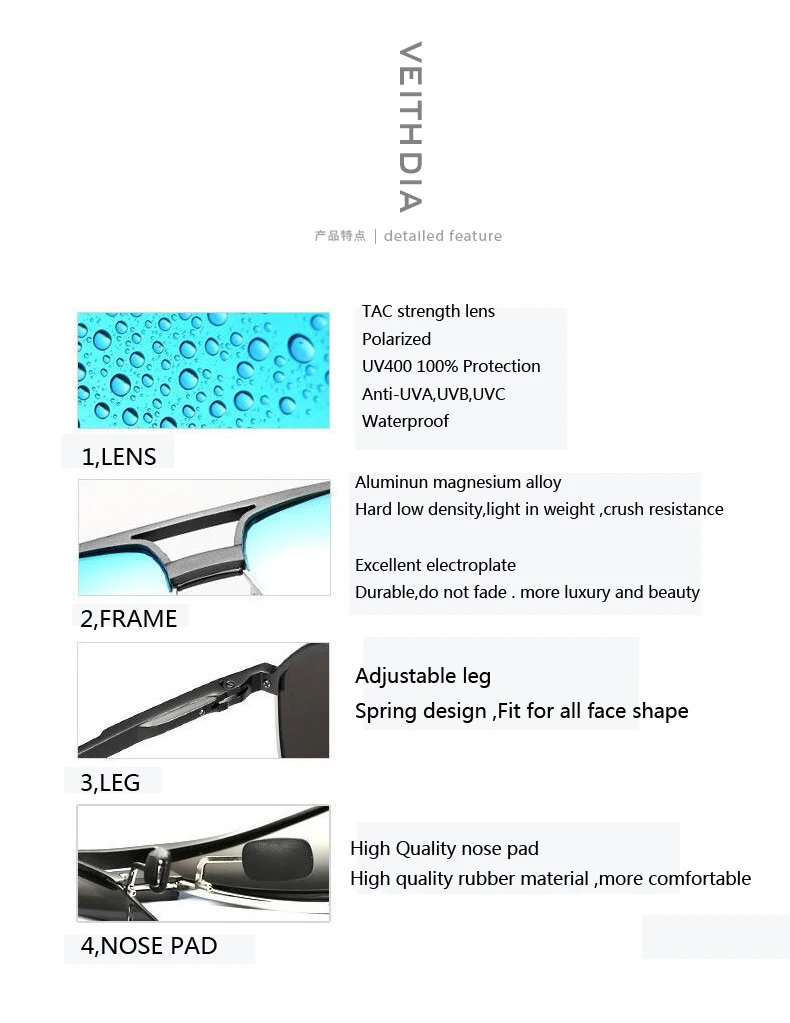 VEITHDIA Aluminum Magnesium Sport Sunglasses Polarized Men Coating Mirror Driving Sun Glasses oculos Male Eyewear Accessories 8