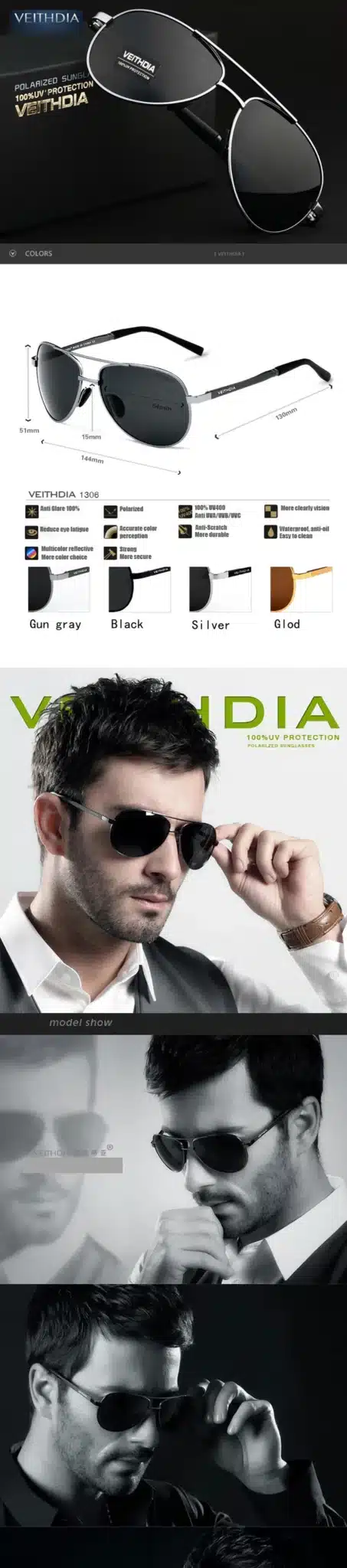 VEITHDIA Brand Men's Pilot Polarized Sunglasses men Sun Glasses Alloy Frame Driving Glasses oculos de sol masculino shades 1306 2