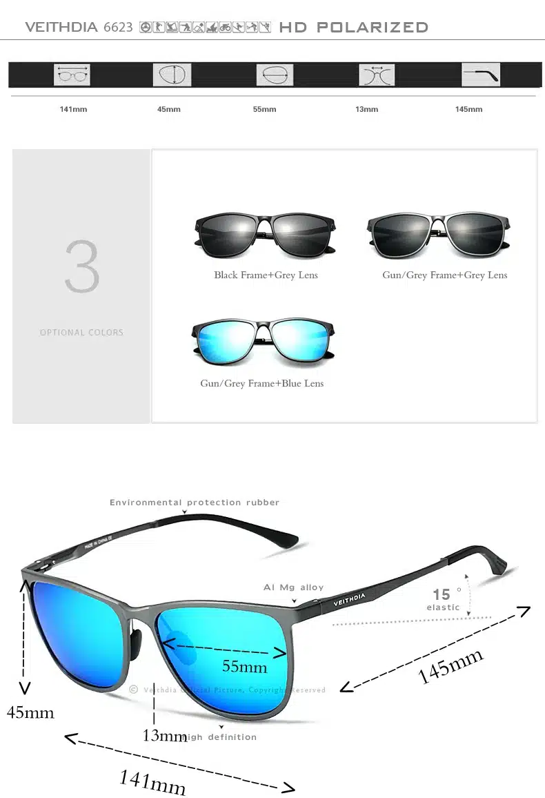 VEITHDIA Retro Aluminum Magnesium Brand Men's Mirror Sunglasses Polarized Lens Vintage Eyewear Driving Sun Glasses For Men 6623 5