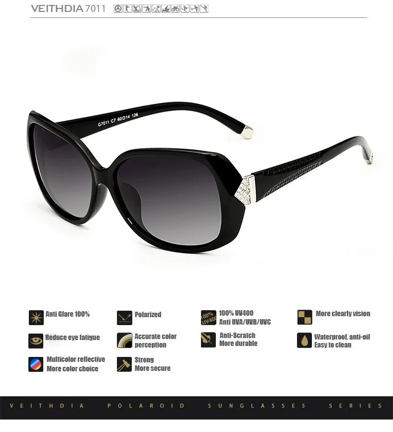 VEITHDIA Women Fashion Big Oversize Sunglasses Polarized Sun Glasses Ladies Vintage oculos de sol feminino For Women VT7011 11