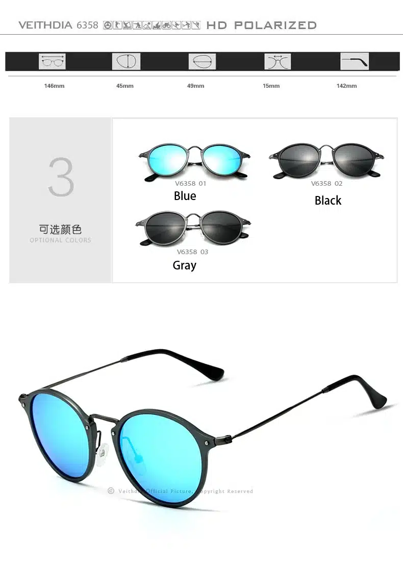 VEITHDIA Fashion vintage Unisex Aviation Aluminum Round Polarized SunGlasses Men Women brand designer Sun glasses Eyewear 6358 13