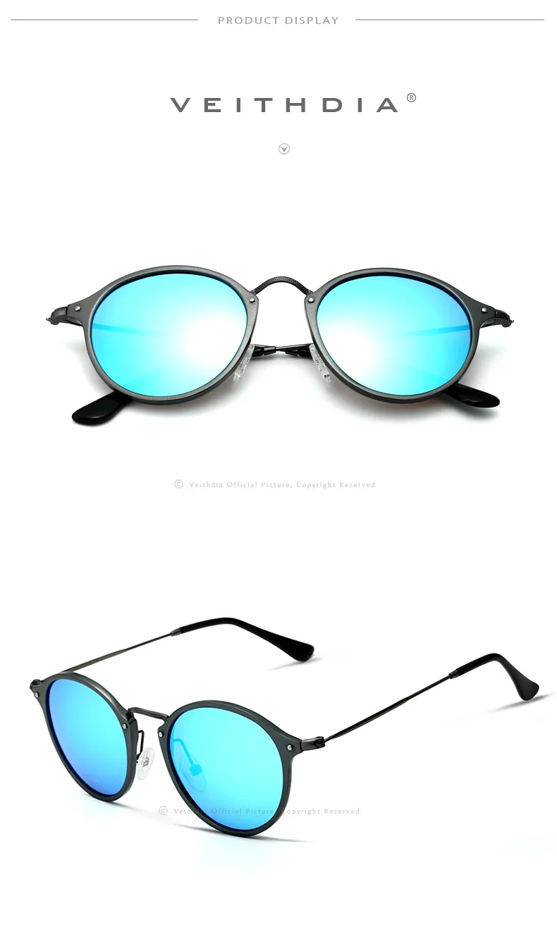 VEITHDIA Fashion vintage Unisex Aviation Aluminum Round Polarized SunGlasses Men Women brand designer Sun glasses Eyewear 6358 15