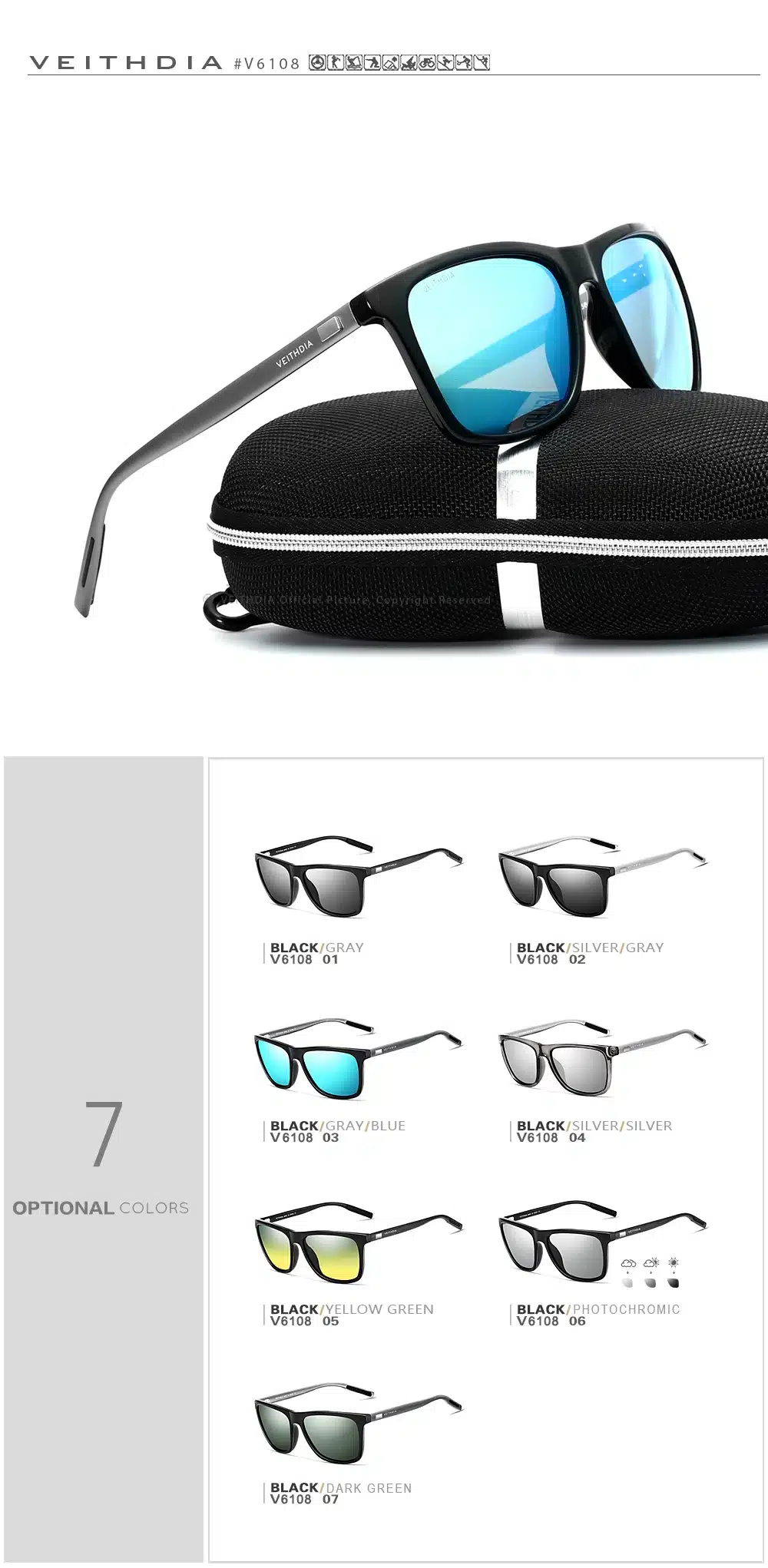 New VEITHDIA Polarized Lens Brand Designer Sunglasses Men Women Vintage Sun Glasses Eyewear gafas oculos de sol masculino 6108 18