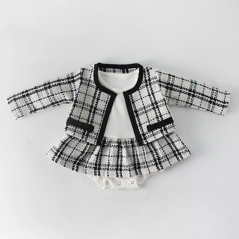 Fashion Baby Rompers for Girls Plaid Infant Jumpsuit Baby Girl Romper with Coat Baby Onesie Toddler Clothes Baby Costume 1 Set 12