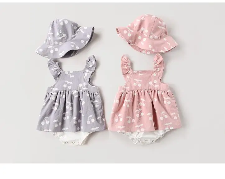 Baby Clothes baby rompers New Summer Clothes 2019 spring Fashion cute cherry Prints kids clothing rompers dress with hat 12