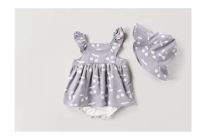 Baby Clothes baby rompers New Summer Clothes 2019 spring Fashion cute cherry Prints kids clothing rompers dress with hat 13