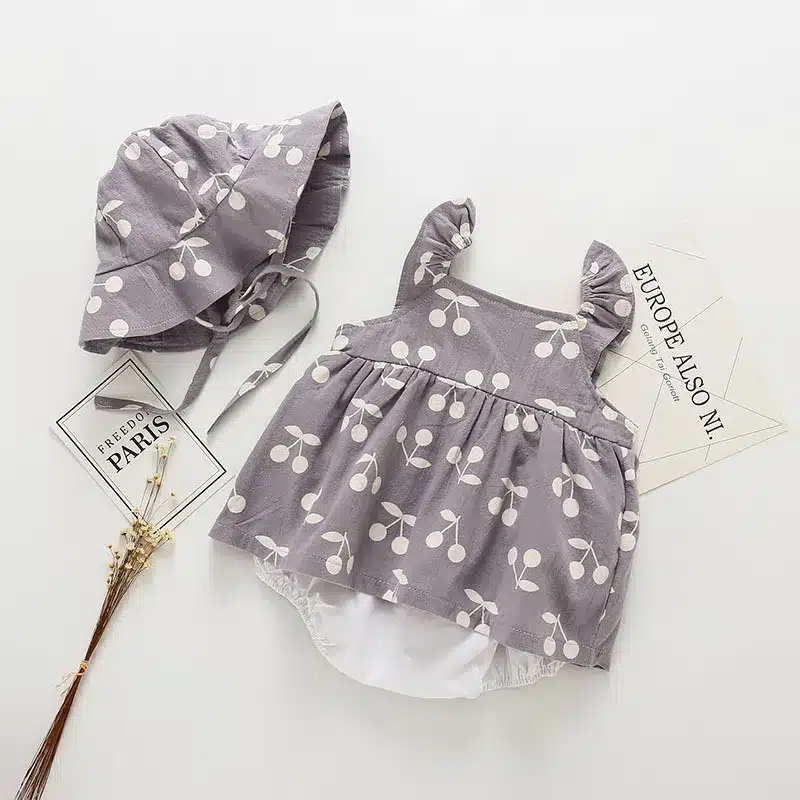 Baby Clothes baby rompers New Summer Clothes 2019 spring Fashion cute cherry Prints kids clothing rompers dress with hat 27