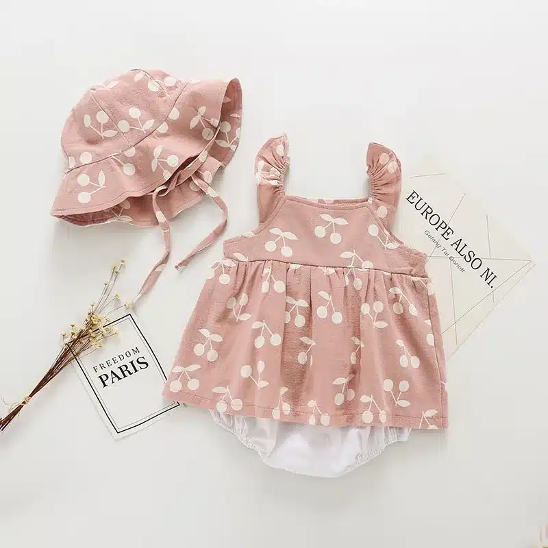 Baby Clothes baby rompers New Summer Clothes 2019 spring Fashion cute cherry Prints kids clothing rompers dress with hat 28