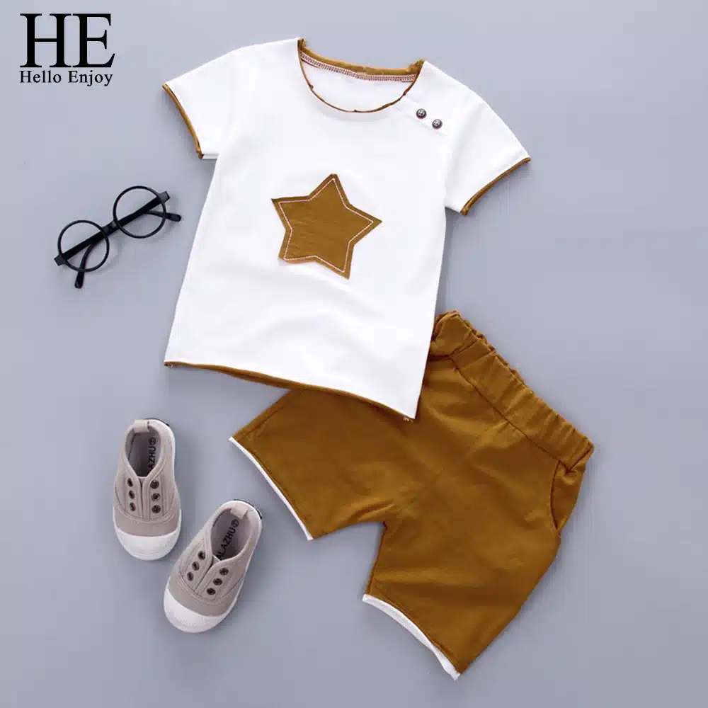 HE Hello Enjoy 2PCS Suit Baby Boy Clothes Children Summer Toddler Boys Clothing Set Cartoon 2019 Kids Applique Stars Tops Shorts 14