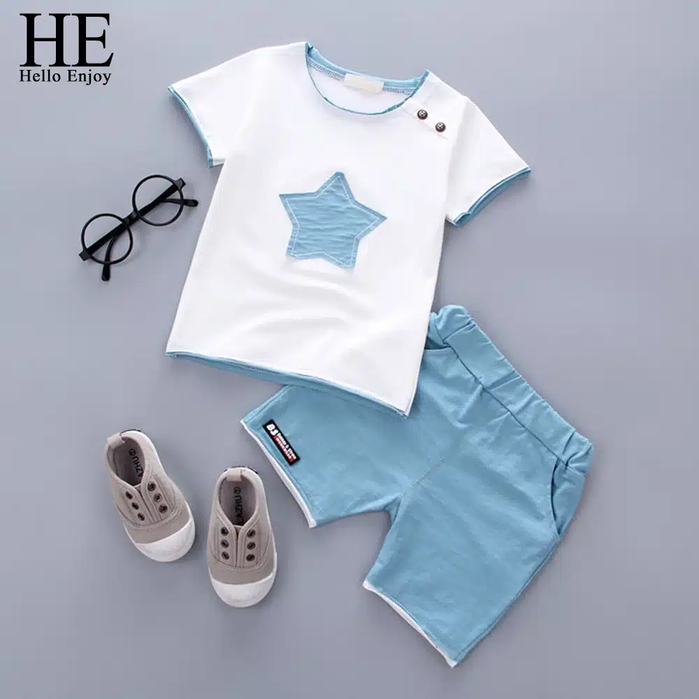 HE Hello Enjoy 2PCS Suit Baby Boy Clothes Children Summer Toddler Boys Clothing Set Cartoon 2019 Kids Applique Stars Tops Shorts 21