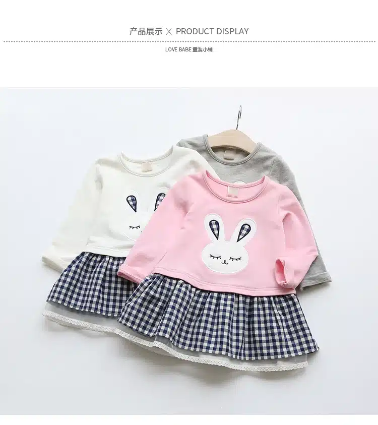 High Quality Spring Baby Girl Clothes Girl Baby Dress Long Sleeve Cartoon Embroiderie Bunny Princess Dress Clothes 3 Designs 3