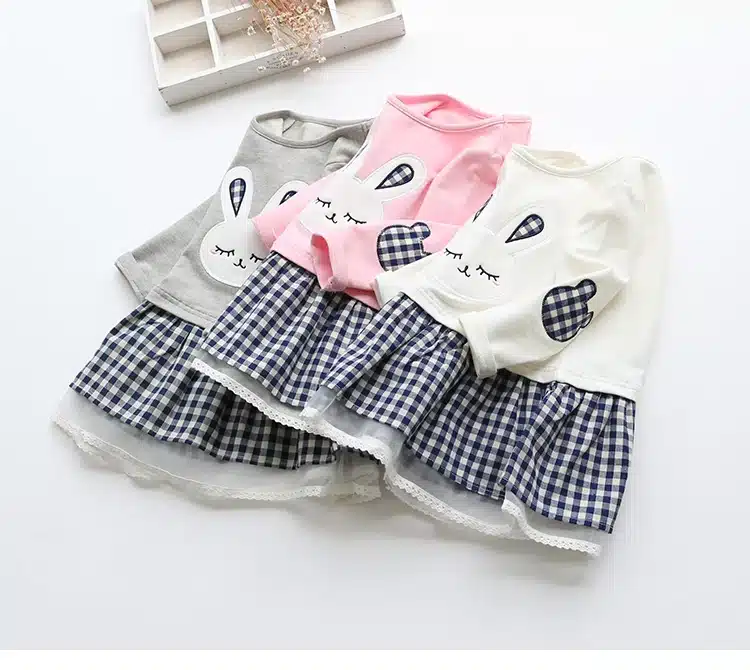 High Quality Spring Baby Girl Clothes Girl Baby Dress Long Sleeve Cartoon Embroiderie Bunny Princess Dress Clothes 3 Designs 5