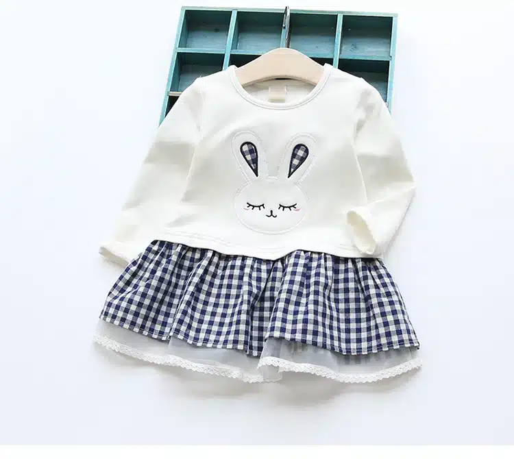 High Quality Spring Baby Girl Clothes Girl Baby Dress Long Sleeve Cartoon Embroiderie Bunny Princess Dress Clothes 3 Designs 6