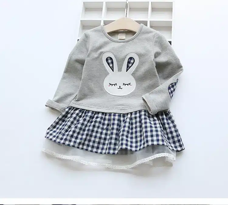 High Quality Spring Baby Girl Clothes Girl Baby Dress Long Sleeve Cartoon Embroiderie Bunny Princess Dress Clothes 3 Designs 9