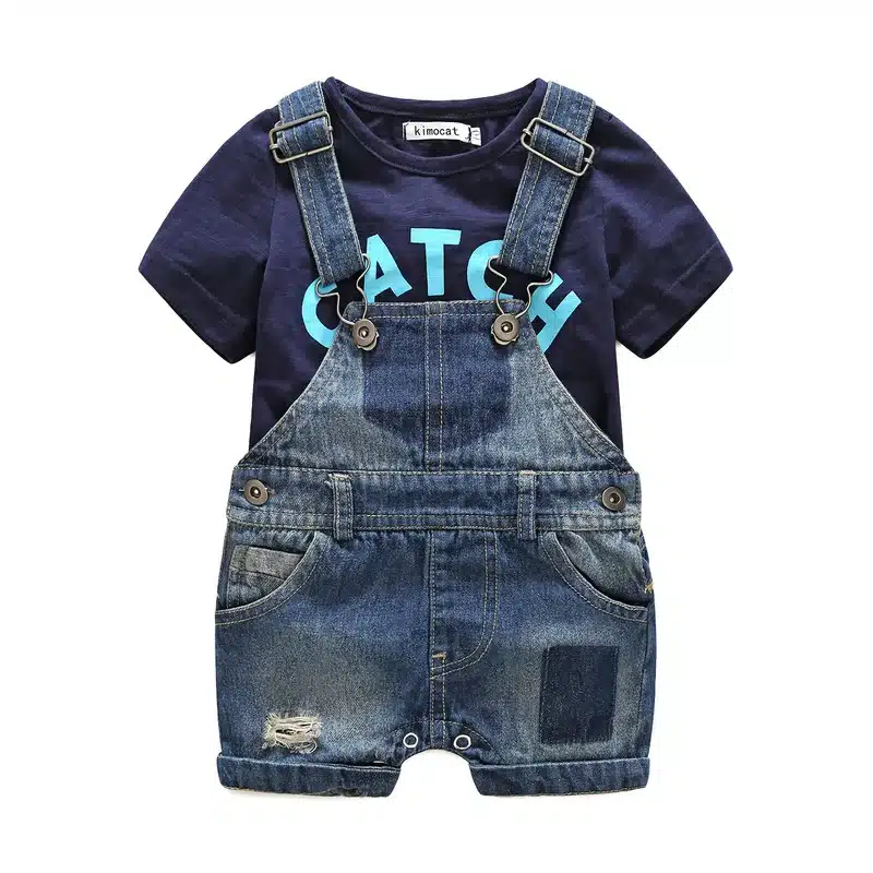 Bebes newborn clothes cotton letter printed t-shirt with demin overalls baby boys clothes summer children clothing 9