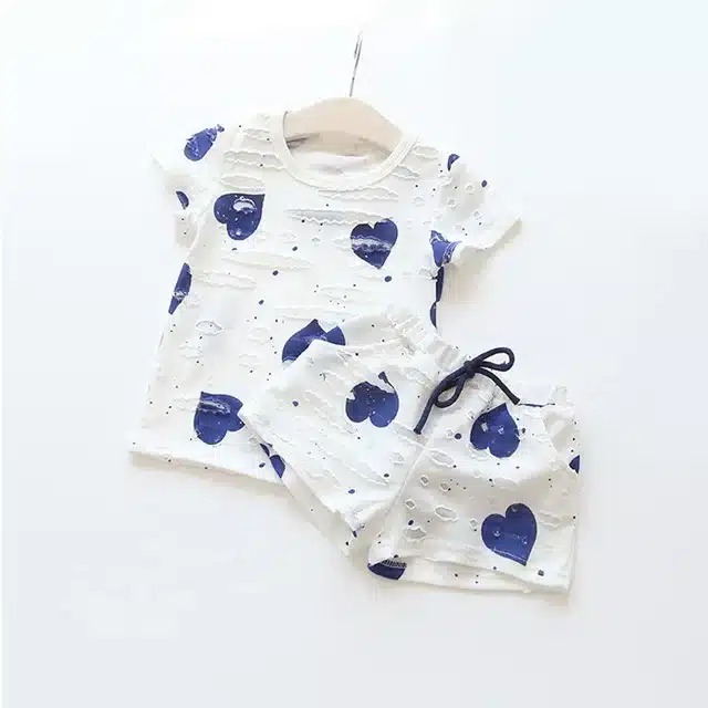 Baby Girls Clothes Sets 2019 Summer Heart Printed Girl Short Sleeve Tops Shirts + Shorts Casual Kids Children's Clothing Suit 12