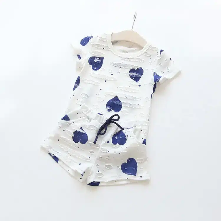 Baby Girls Clothes Sets 2019 Summer Heart Printed Girl Short Sleeve Tops Shirts + Shorts Casual Kids Children's Clothing Suit 22