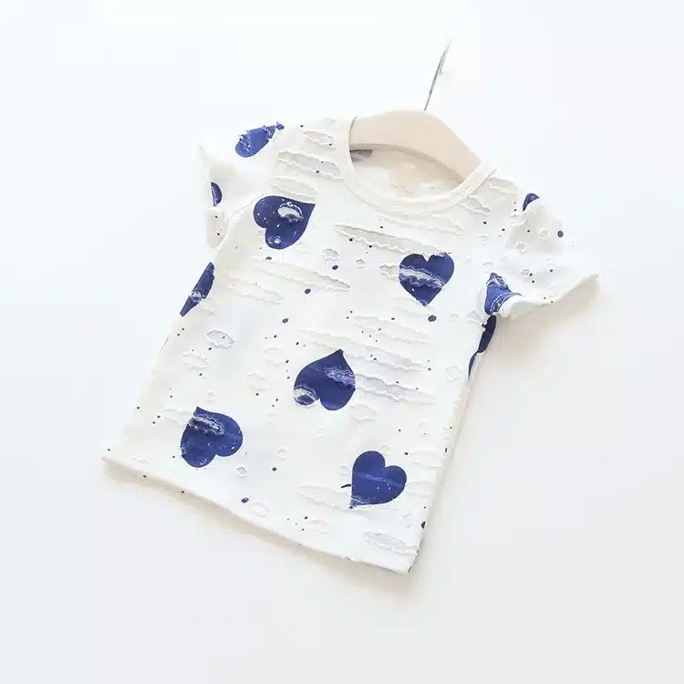 Baby Girls Clothes Sets 2019 Summer Heart Printed Girl Short Sleeve Tops Shirts + Shorts Casual Kids Children's Clothing Suit 23