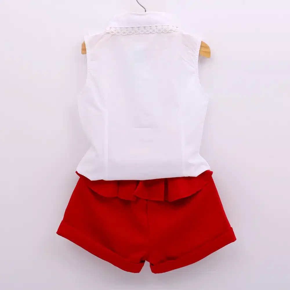 New Free Shipping Girl Lace White Top+ Red Pants Clothing Set 2pcs Set Baby Girl Summer Clothes Baby Girl Clothing 11
