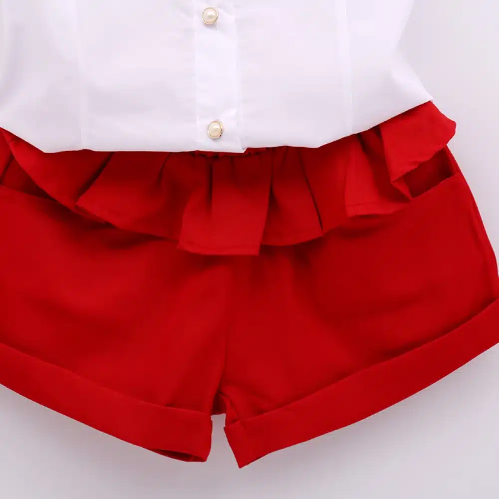 New Free Shipping Girl Lace White Top+ Red Pants Clothing Set 2pcs Set Baby Girl Summer Clothes Baby Girl Clothing 12