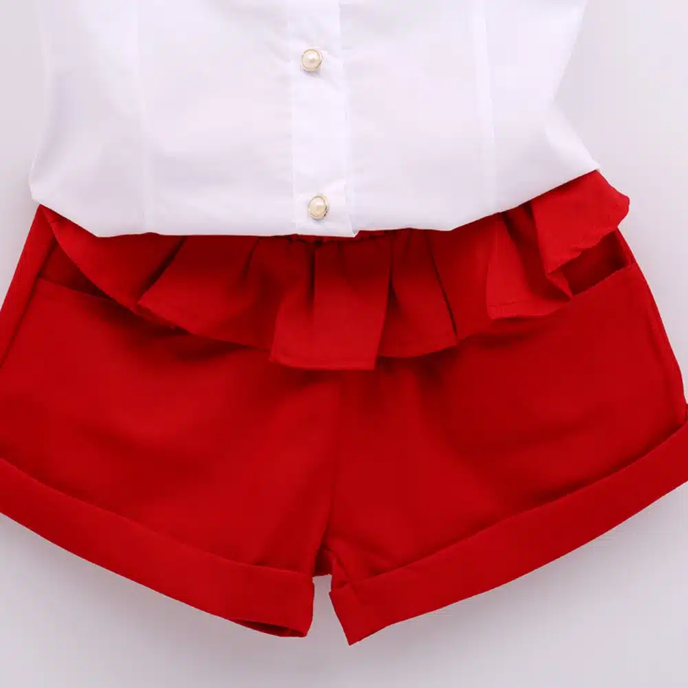 New Free Shipping Girl Lace White Top+ Red Pants Clothing Set 2pcs Set Baby Girl Summer Clothes Baby Girl Clothing 15