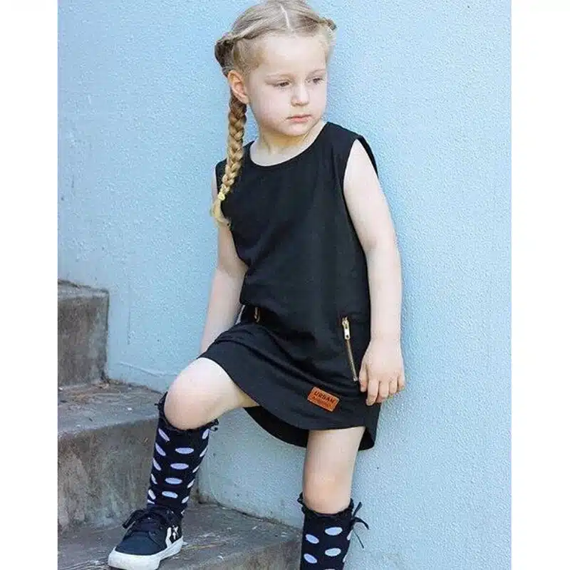 2018 Fashion Summer Cool Solid Party Girls Dresses Children Baby Kids Girls Clothes Dresses Princess Black Style 1 2 3 4 5 Years 6