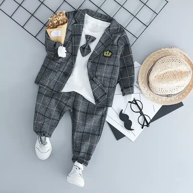 HYLKIDHUOSE Baby Boy Clothing Sets Male Children Clothes Suits Kid Gentleman Style Coats T Shirt Pants Grid Infant Clothes 12