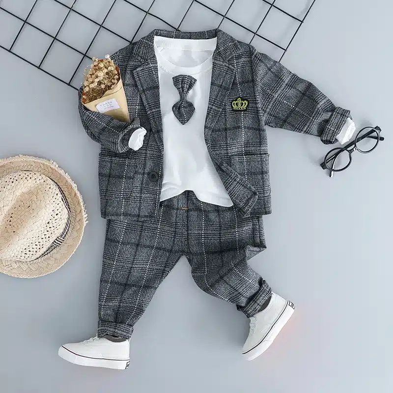 HYLKIDHUOSE Baby Boy Clothing Sets Male Children Clothes Suits Kid Gentleman Style Coats T Shirt Pants Grid Infant Clothes 13