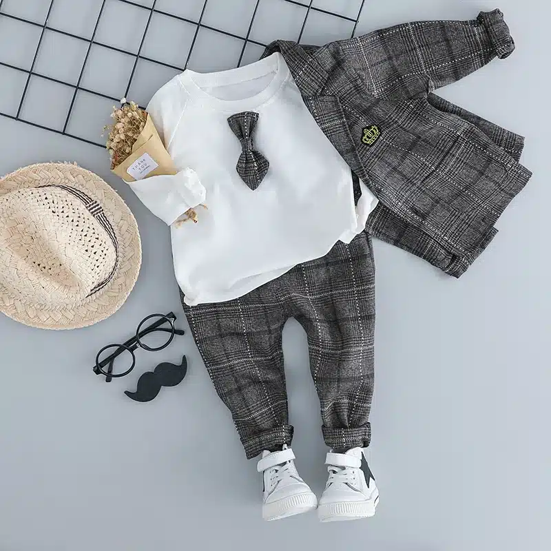 HYLKIDHUOSE Baby Boy Clothing Sets Male Children Clothes Suits Kid Gentleman Style Coats T Shirt Pants Grid Infant Clothes 15
