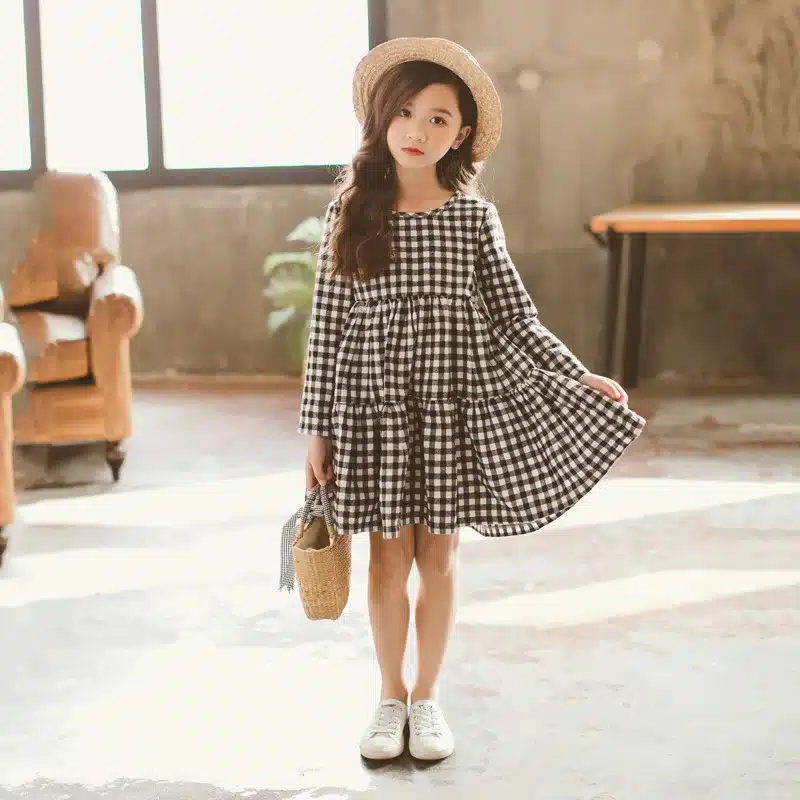 Thick 2019 Autumn New Girls Dresses Children Cotton Dress Kids Plaid Dress Bow Baby Girls' Cotton Dress Toddler Clothes,#2787 12