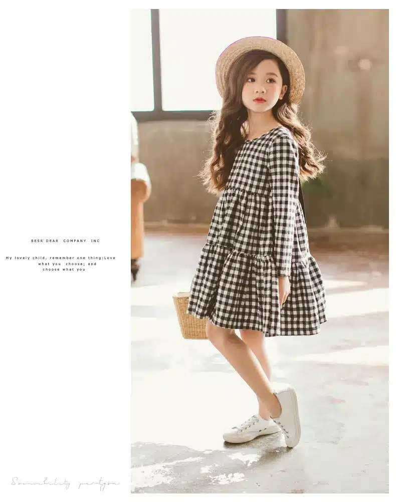 Thick 2019 Autumn New Girls Dresses Children Cotton Dress Kids Plaid Dress Bow Baby Girls' Cotton Dress Toddler Clothes,#2787 14