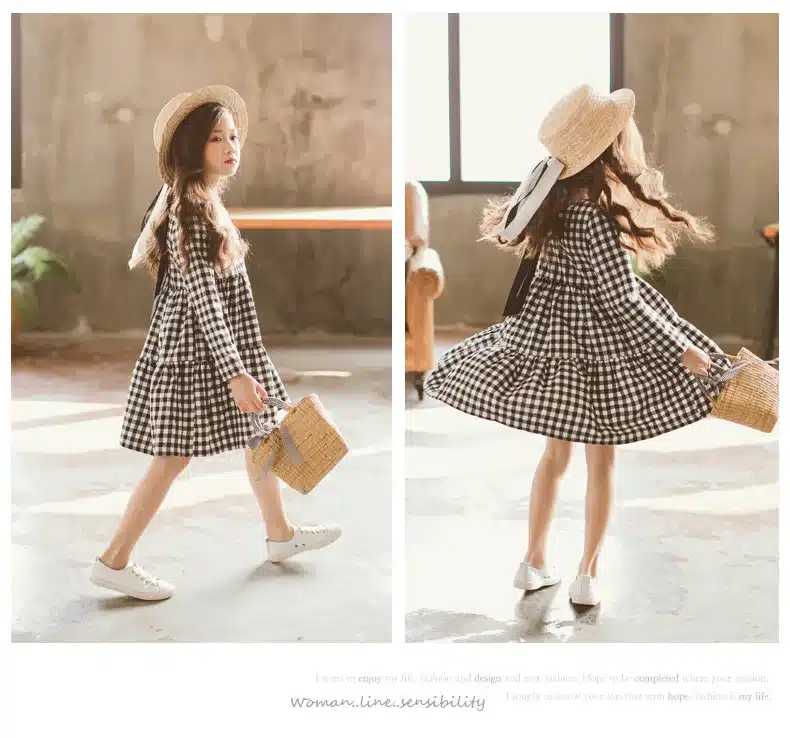 Thick 2019 Autumn New Girls Dresses Children Cotton Dress Kids Plaid Dress Bow Baby Girls' Cotton Dress Toddler Clothes,#2787 15