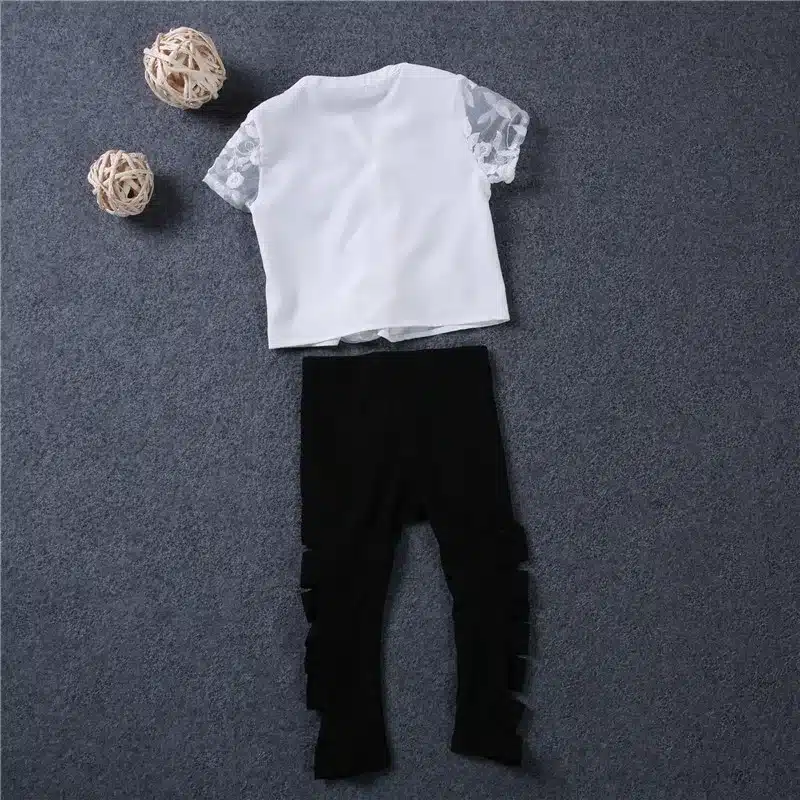 Girls clothes set summer white lace shirt ripped leggings baby girl clothing set fashion brand outfits kids clothes suit holes 10