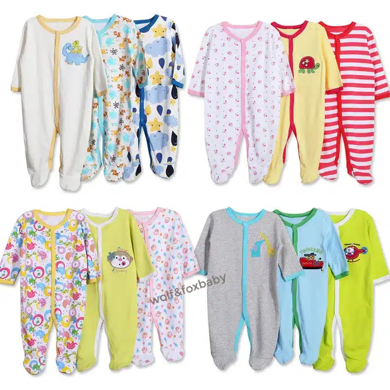 Retail 3pcs/pack 0-12months long-Sleeved Baby Infant cartoon footies for boys girls jumpsuits Clothing newborn clothes 15