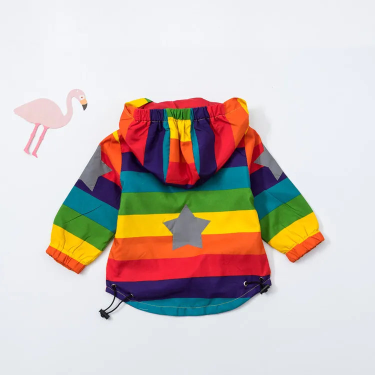 Baby Girl Jacket Boy Hooded Coat Sunscreen Clothes Rainbow Stripe Jacket Baby Boy Long Sleeves Spring And Autumn Kids Clothes 2Y 6