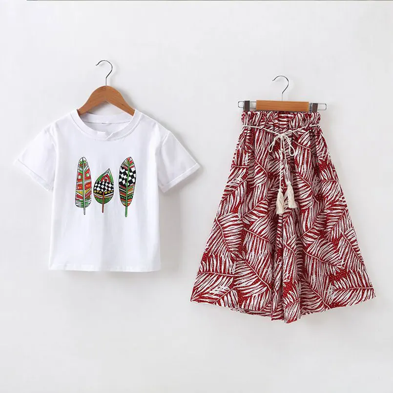 Summer Girls Clothes Sets Baby Girl Short Sleeve Shirt Top+Shorts Suits Kids Clothing Printed Children's Clothes 2pcs 14