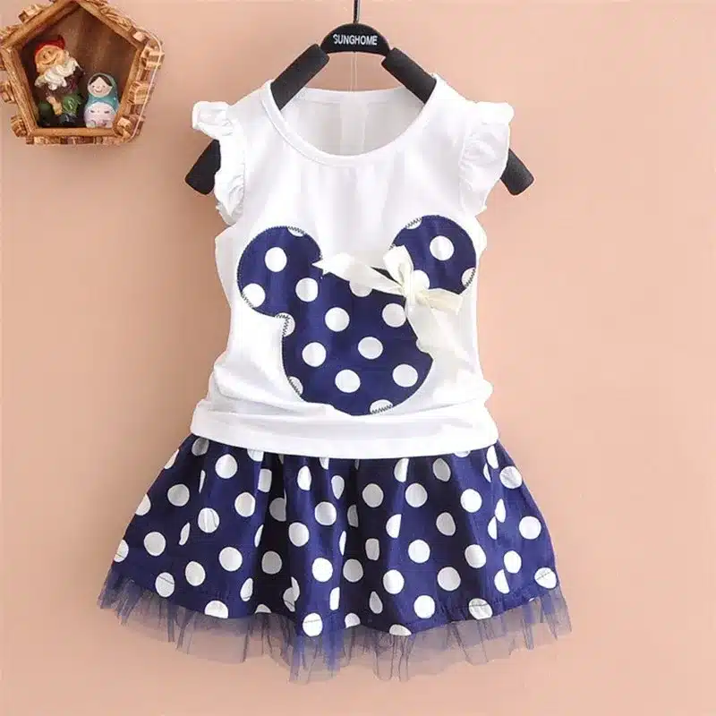 New 2019 T-shirt + skirt baby child suit 2 pieces fashion girls clothing sets Minnie children's clothes bowknot shirt dress 2-10 2