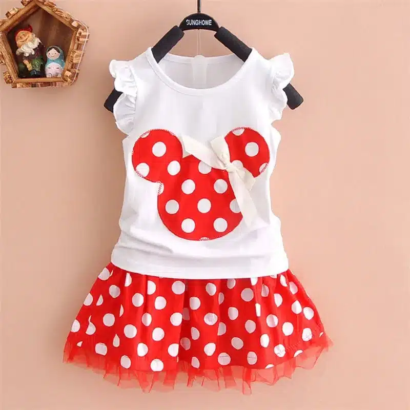 New 2019 T-shirt + skirt baby child suit 2 pieces fashion girls clothing sets Minnie children's clothes bowknot shirt dress 2-10 3