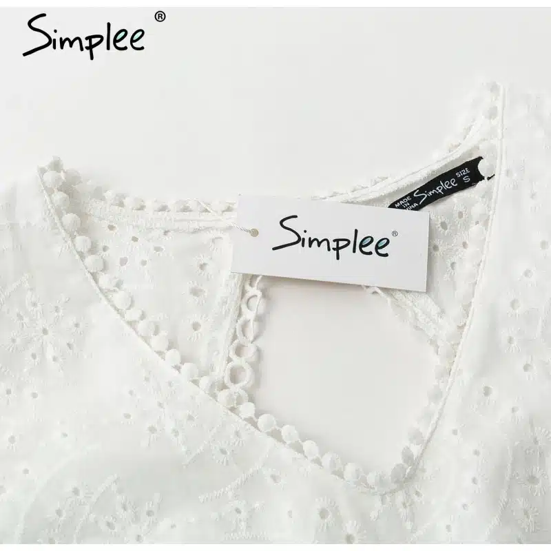 Simplee Sexy white women summer dress 2019 Backless v neck ruffle cotton lace dress Vintage holiday beach short female vestidos 20