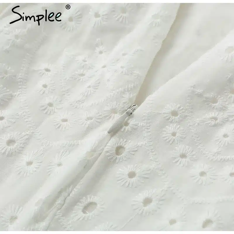 Simplee Sexy white women summer dress 2019 Backless v neck ruffle cotton lace dress Vintage holiday beach short female vestidos 22