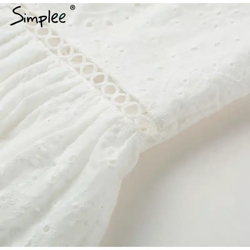 Simplee Sexy white women summer dress 2019 Backless v neck ruffle cotton lace dress Vintage holiday beach short female vestidos 23