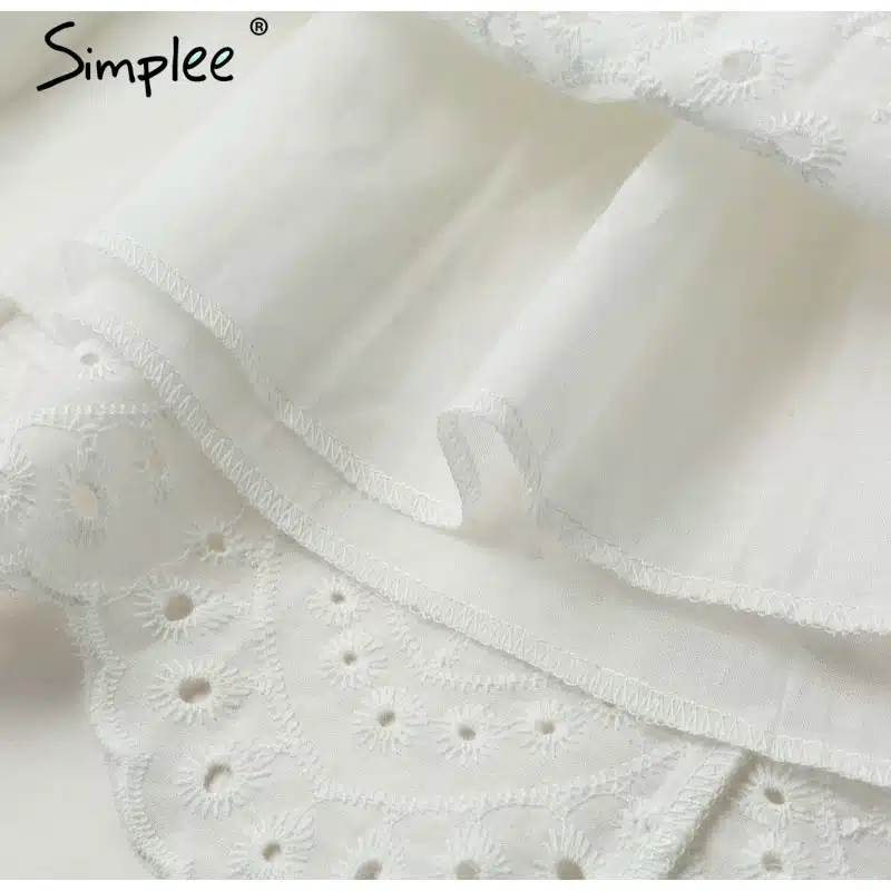 Simplee Sexy white women summer dress 2019 Backless v neck ruffle cotton lace dress Vintage holiday beach short female vestidos 24