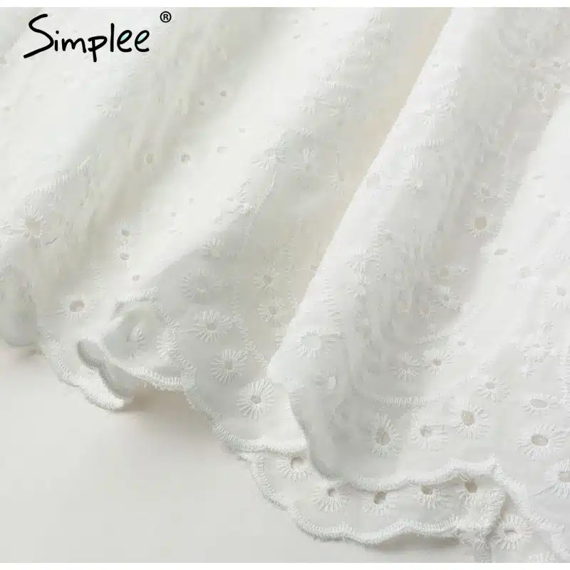 Simplee Sexy white women summer dress 2019 Backless v neck ruffle cotton lace dress Vintage holiday beach short female vestidos 25