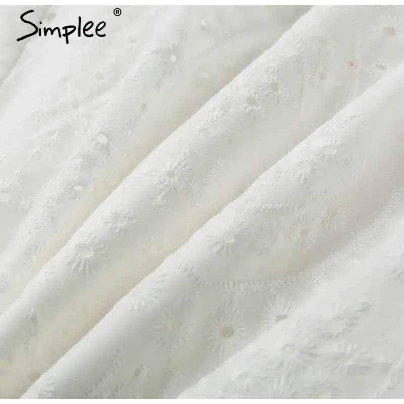 Simplee Sexy white women summer dress 2019 Backless v neck ruffle cotton lace dress Vintage holiday beach short female vestidos 26