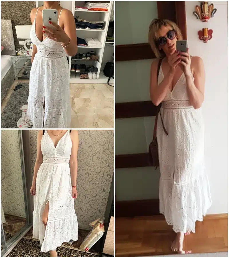 BerryGo White pearls sexy women summer dress 2019 Hollow out embroidery bodycon cotton dress Evening party solid long vestidos 16