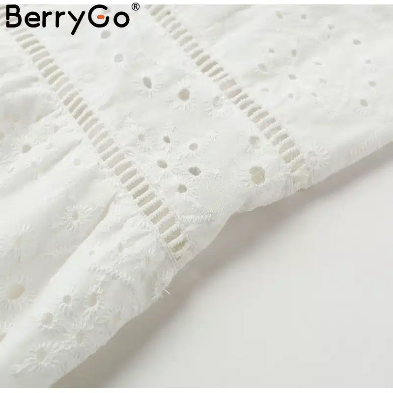 BerryGo White pearls sexy women summer dress 2019 Hollow out embroidery bodycon cotton dress Evening party solid long vestidos 21