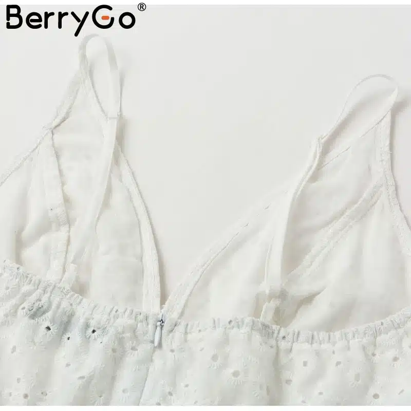 BerryGo White pearls sexy women summer dress 2019 Hollow out embroidery bodycon cotton dress Evening party solid long vestidos 22